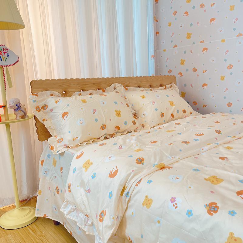 xyt【米】黄色荷叶床边软妹小碎花单枕套套F6THJ6单品被纯棉四件