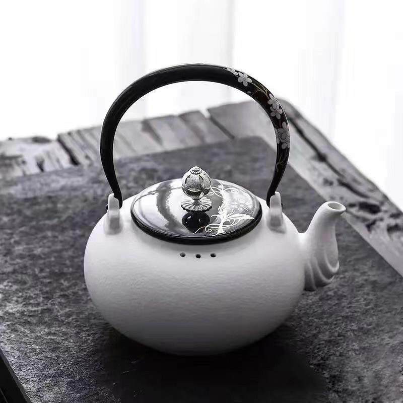 原厂莺歌台湾烧陶壶白泥壶家用烧水壶煮茶壶陶瓷纯手提梁壶电陶炉