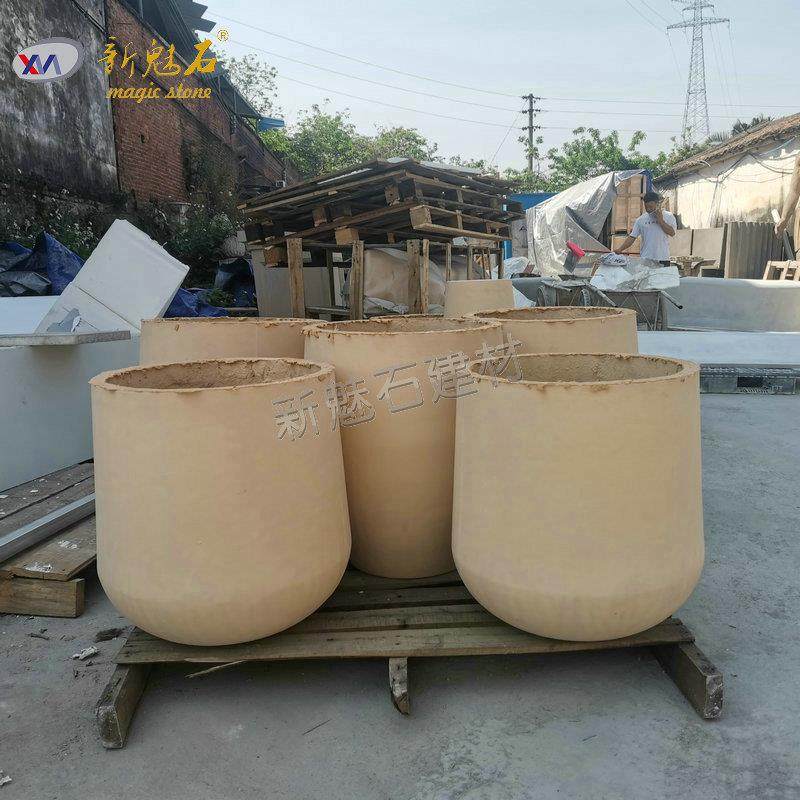 真正GRC水泥材质花盆非镁泥 大口径水泥花钵户外使用不易开裂变形