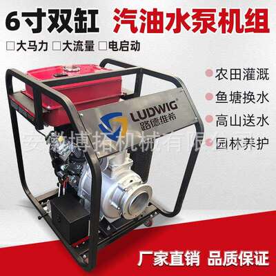 双缸六寸汽油机排涝泵农田灌溉抽水机排水泵排涝电启动抽水灌溉泵