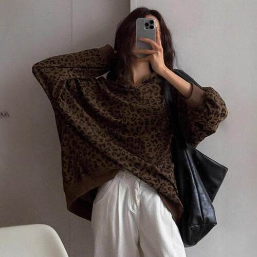 Women's Spring & Fall Corduroy Leopard Print Hoodie Jacket