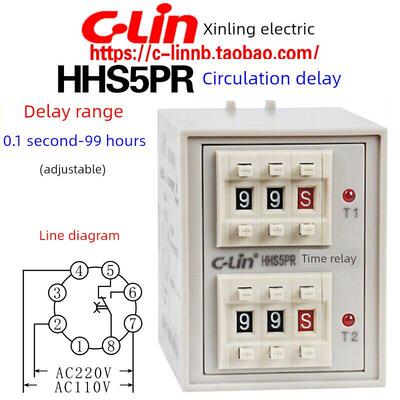 鑫凌牌Hhs5Pr 0.1S-99H Ac110/Ac220V Dc24V周期双延时时间继电器