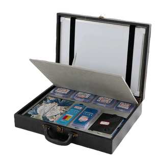 厂家定制灰色pu皮质绘画心理辅导箱 手提画笔笔记本书册材料皮盒