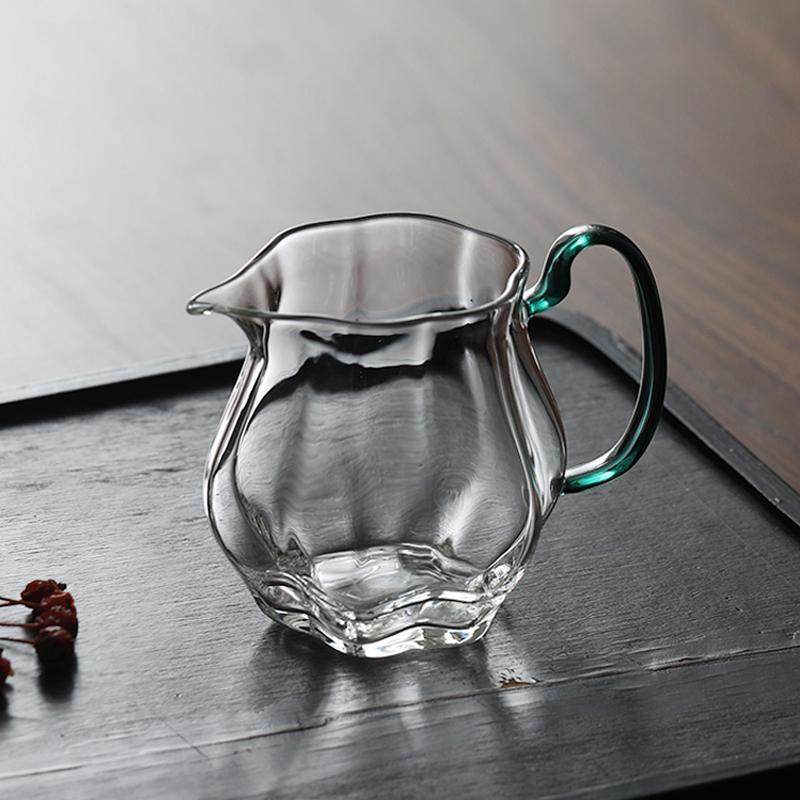 梅花玻璃公道杯小号迷你分茶器耐热小容量倒茶公杯透明茶海带手柄