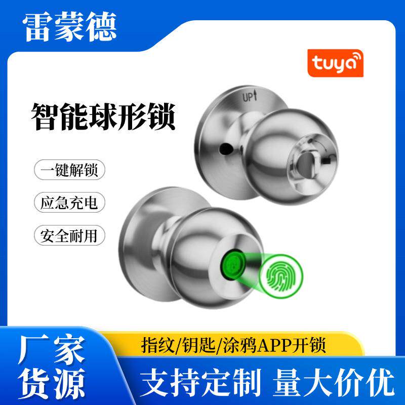 跨境球型智能指纹锁涂鸦APP蓝牙木门室内门锁把手钥匙办公锁厂家