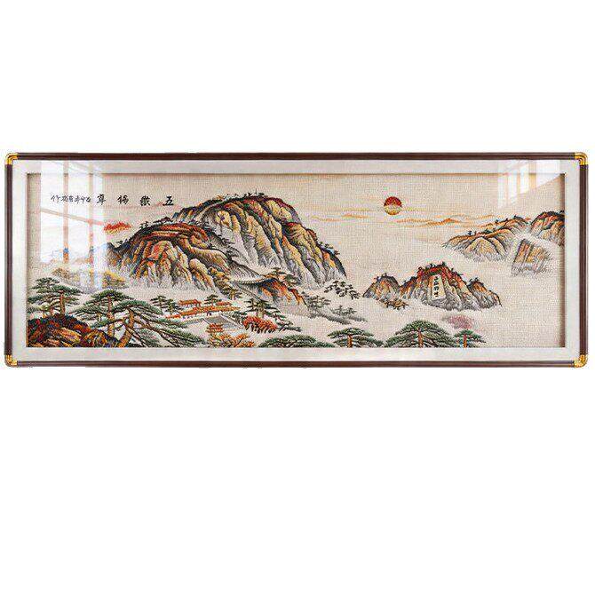 新中式横版织锦绣客厅挂画公室背景墙装饰画五岳独尊泰山刺绣画
