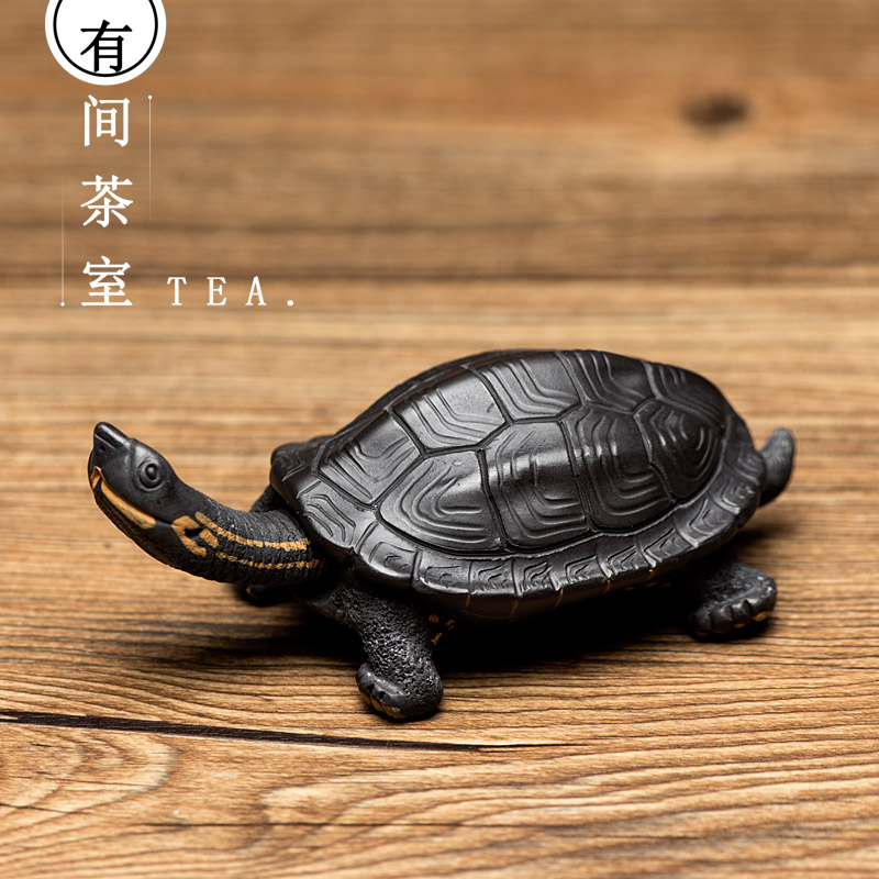 茶宠摆件精品紫砂乌龟雕塑茶玩朱泥龟把件茶盘家居鱼缸盆栽装饰