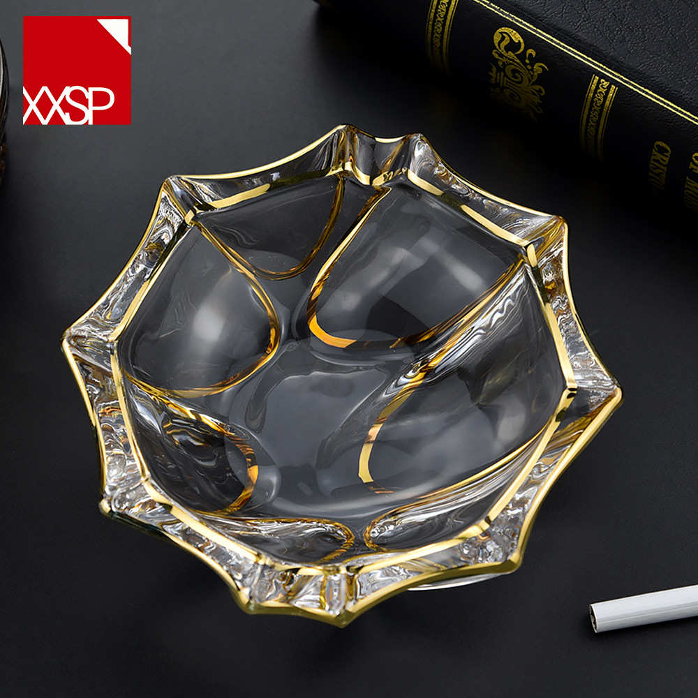 XXSP 热销玻璃透明烟灰缸创意个性客厅办公室KTV酒吧描金烟缸