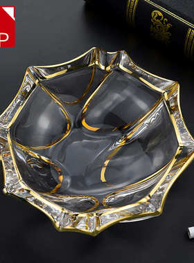 XXSP 热销玻璃透明烟灰缸创意个性客厅办公室KTV酒吧描金烟缸