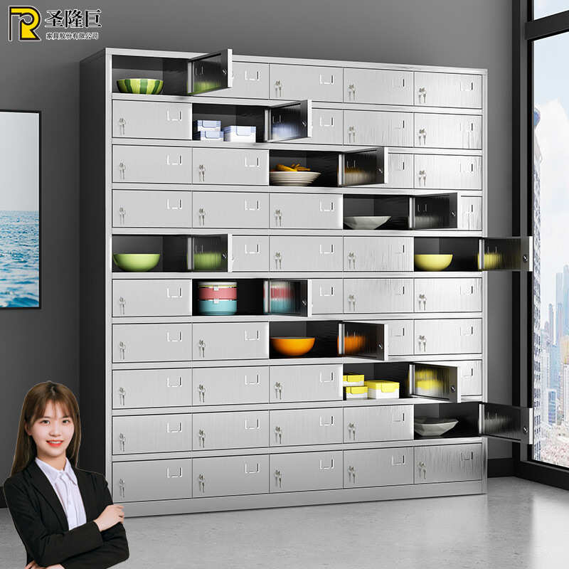 不锈钢食堂碗柜员工餐具柜商用多格储物柜餐厅多门碗筷饭盒餐盘柜