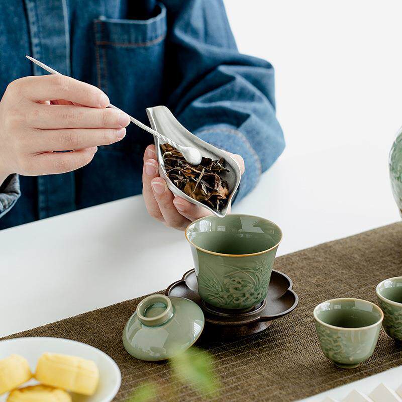 古分锡莲茶醒则茶器创AL711763瓣意茶铲勺取茶茶器茶具配件2件套