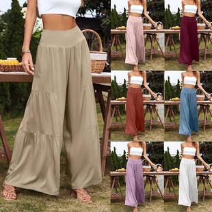 linen high waisted Wide for cotton pants women leg