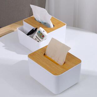 tissue box room paper storage napkin holder 收纳竹盖纸巾盒
