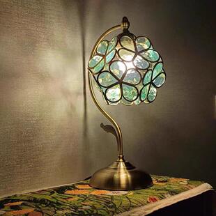 3色光 高度43 水波纹民国覆古风花朵台灯 底座直径16