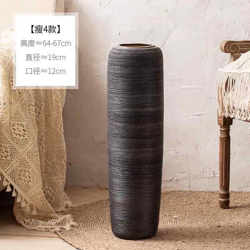 高档陶瓷件花器现代简约北欧插花饰摆景德装镇粗陶罐落黑色地大花