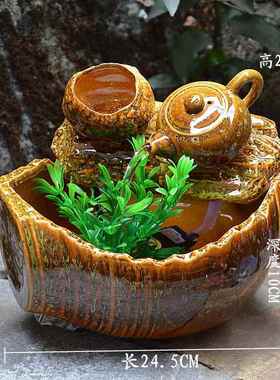 正品陶瓷工艺品陈式设欧小瀑布厅喷泉流水加湿器家摆居桌面客装饰