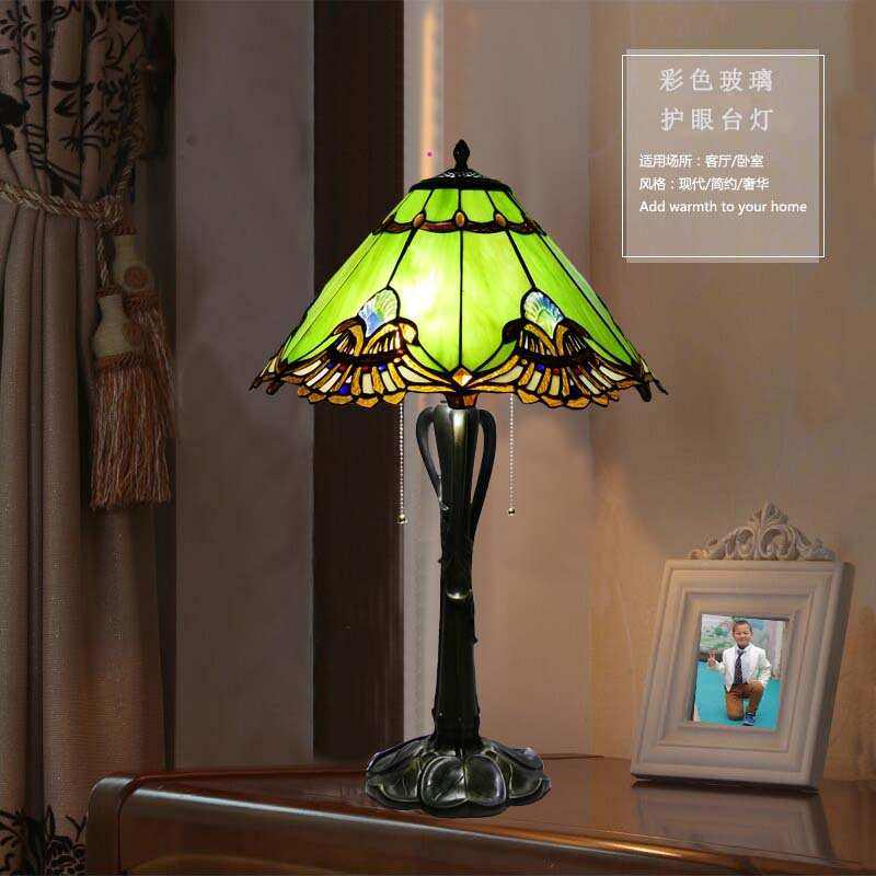 蒂凡尼欧式复古客厅卧室彩色玻璃床头灯   田园民宿卧室创意台灯