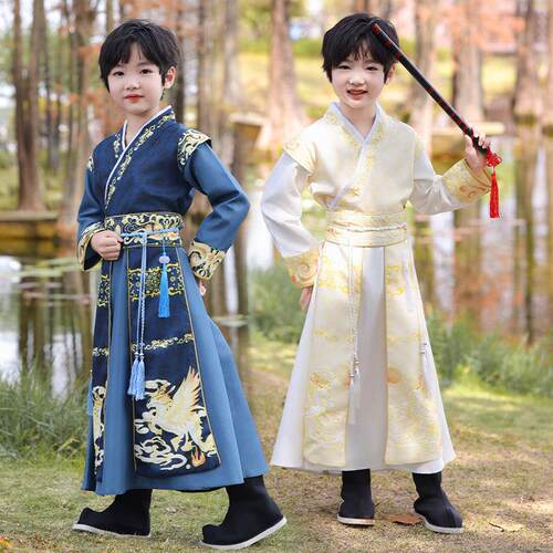 男童古装国风唐装2025新款春秋男孩飞鱼服古风帅气小少爷演出服