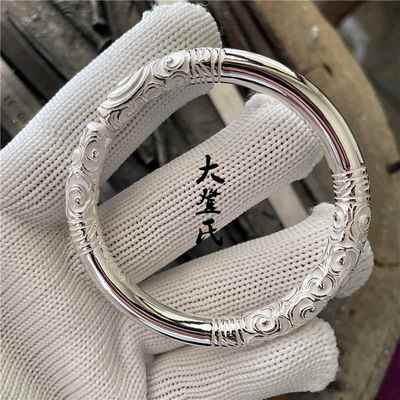 高档纯银如意金箍棒手镯 9云99南制雪花银 纯工定网红同款手实心