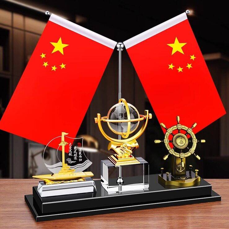 办公室桌面装饰摆件高端大气红旗摆台笔筒定制一帆风顺帆船开业礼