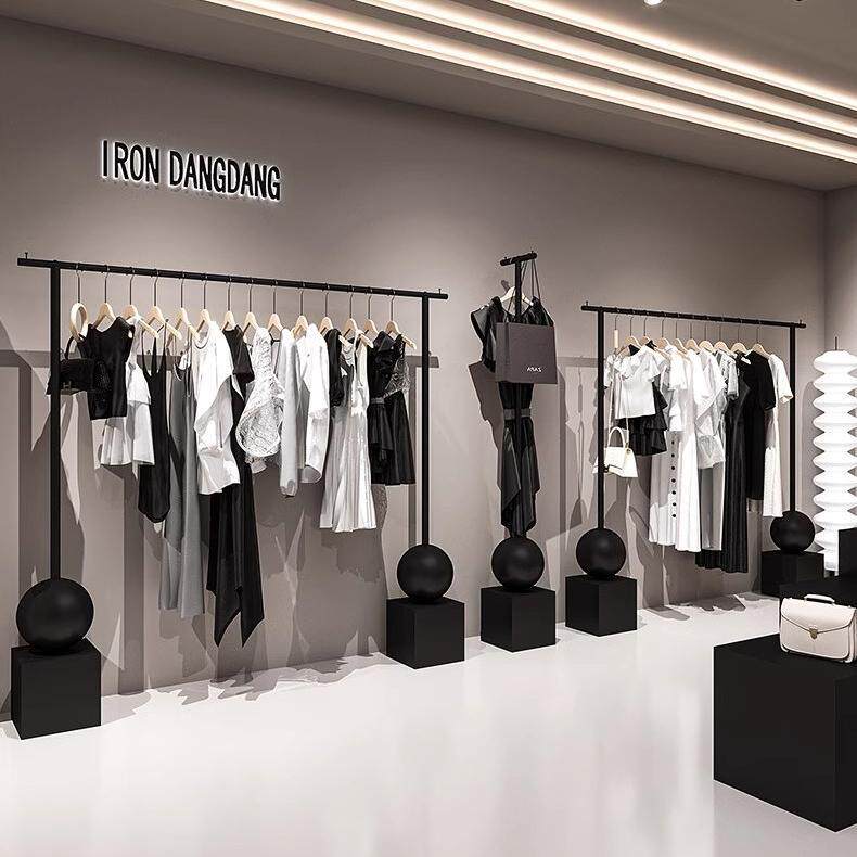 简约服装店展示架落地式专用铁艺黑色挂衣架组合女装店衣服陈列架