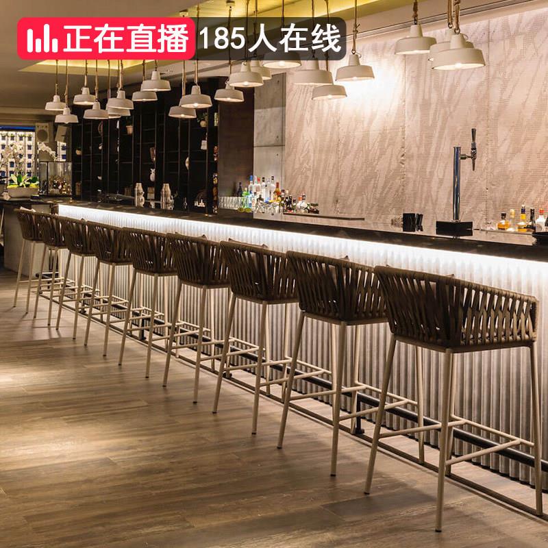 户外吧椅露天高脚椅室外绳编民宿庭院酒吧会所吧台吧凳藤编靠背椅