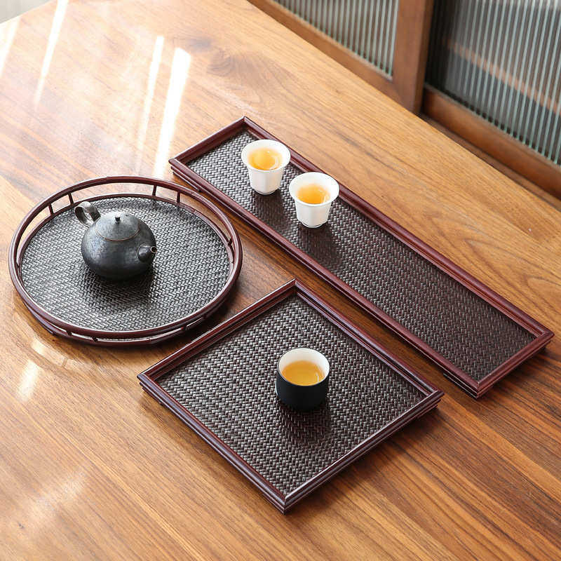 手工竹席面 干泡台茶托盘 茶棚茶杯架 茶道收纳杯茶盘 功夫茶具