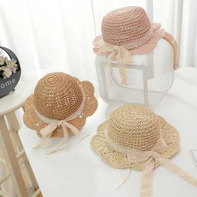 帽子女款2026新款女童女宝宝遮阳帽草帽公主沙滩手工编织帽折叠防