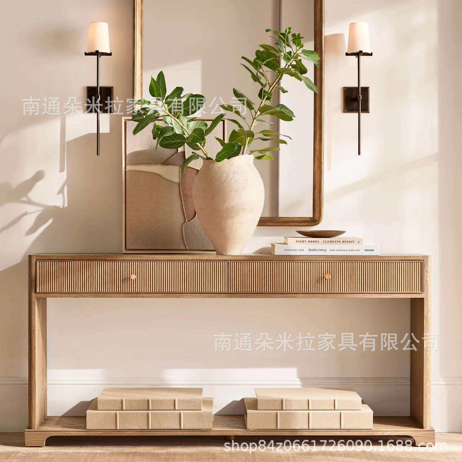 RH美式乡村复古实木入户玄关桌现代门厅玄关柜家用高端装饰柜