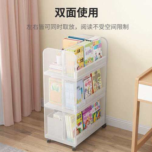 双面可移动书架带轮旋转置物架落地阅读架简易儿童小书柜家用绘本