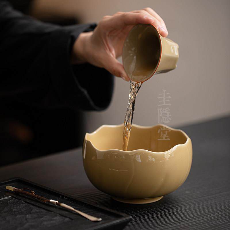 圭用隐堂定窑水手工葵口陶瓷建26688水洗水家茶洗杯洗茶渣缸盂茶