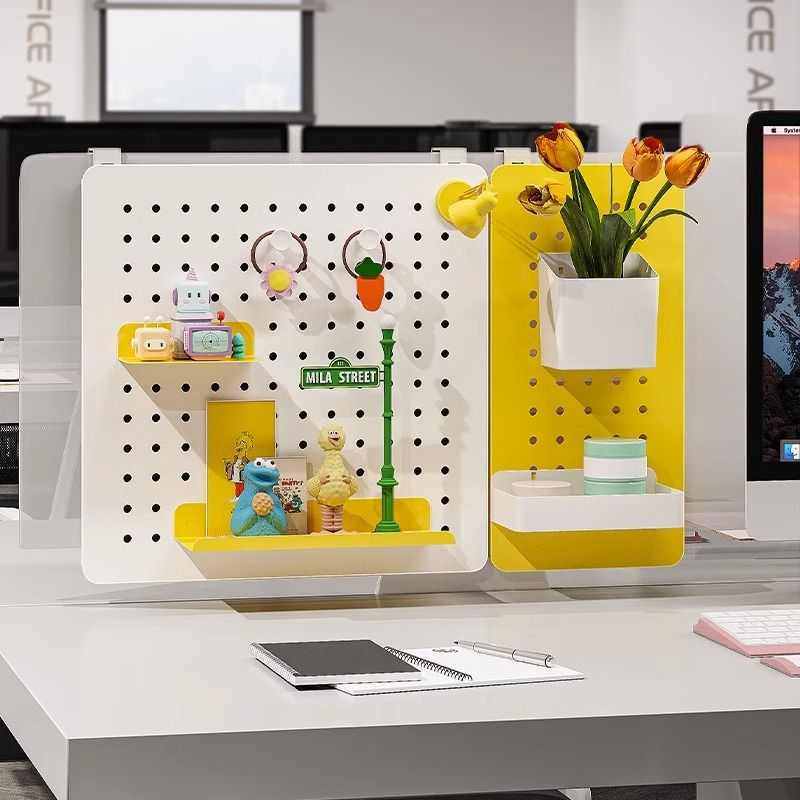 办公桌隔断悬挂洞洞板置物架免打孔办公室工位桌面屏风隔板收纳架