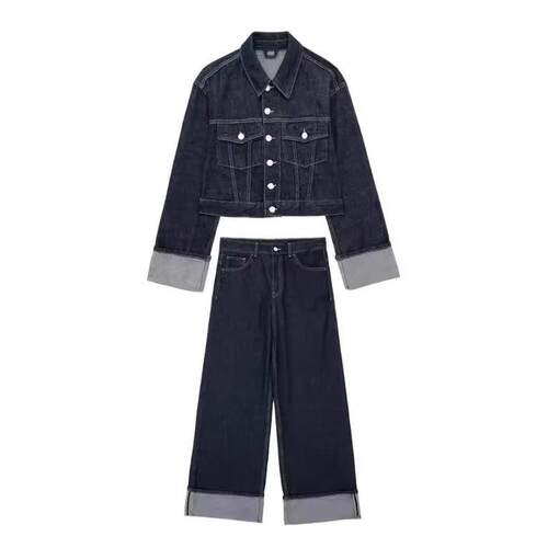 Women's denim jacket with flared edge pants set