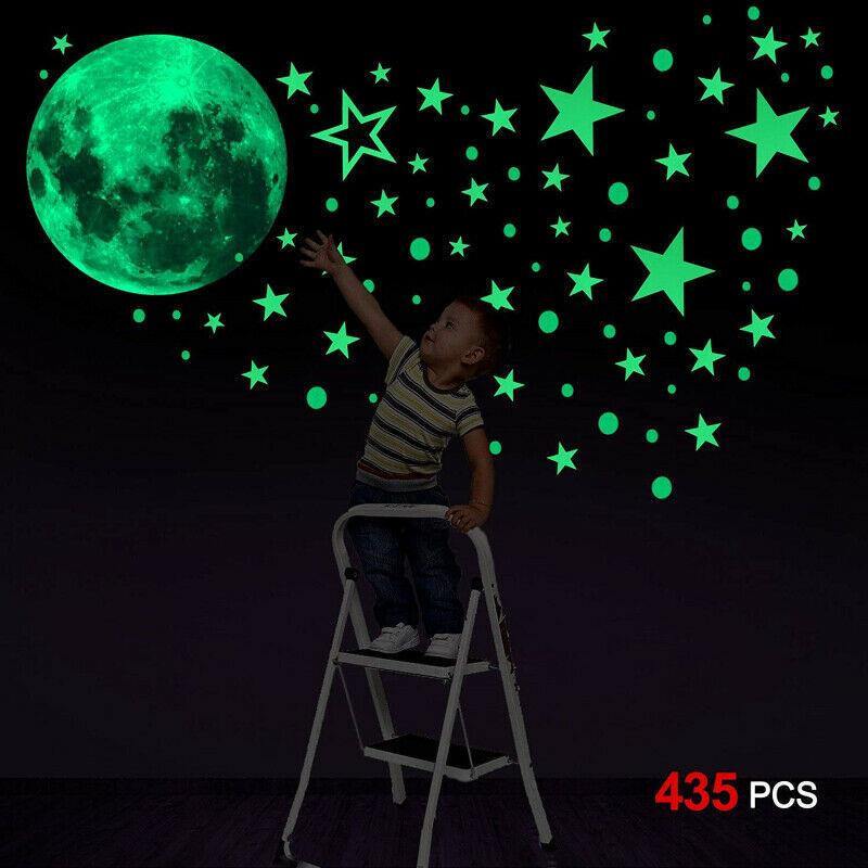 新款直销亚马逊新款跨境夜光月球星星圆点墙贴创意荧光装饰画