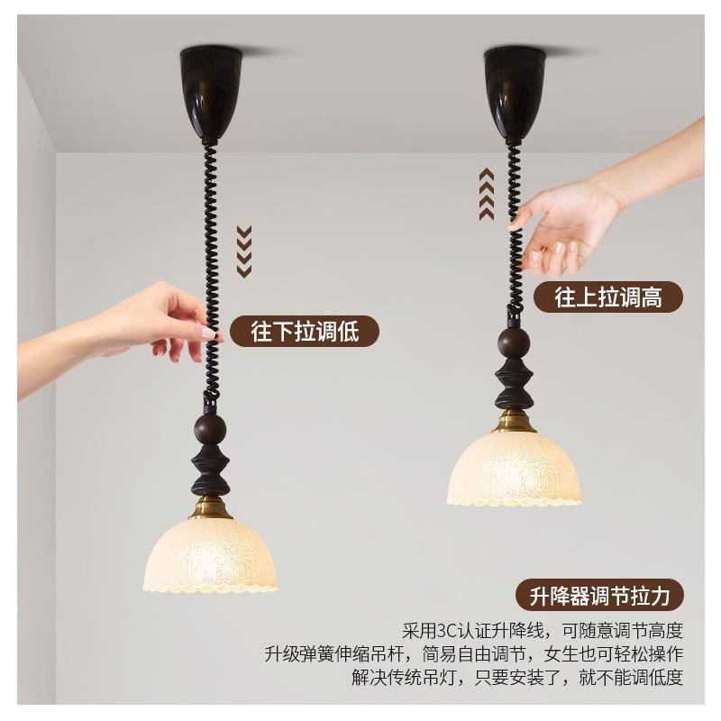 中古木艺过道玄关氛围感灯具北欧法式复古小吊灯卧室床头长线吊灯
