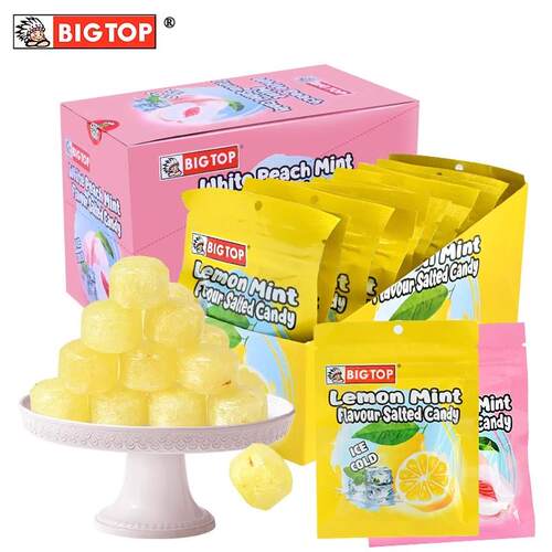 马来西亚进口BIG TOP柠檬薄荷白桃黄瓜风味咸糖果240g/盒清新口气