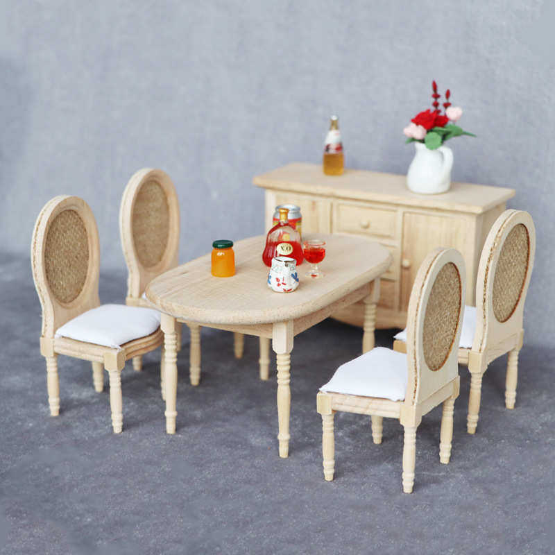 dollhouse模型套装屋迷你桌椅麻布12欧式橡木娃娃:1实木家具椅diy