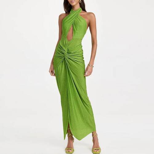 Swimsuit women's sparkling fabric hanging neck hollow