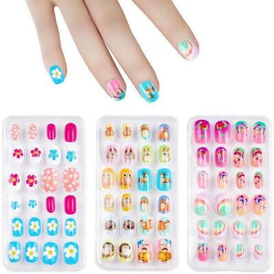24Pcs/Set Kids False Nails Cute Cartoon Cat Stiletto Tips