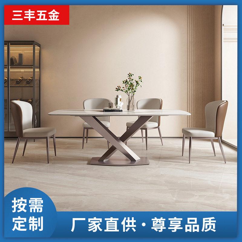 意式简约岩板餐桌亮面家用长方形餐桌餐椅小户型轻奢客厅餐台组合