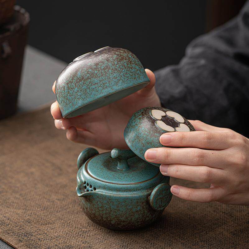 一壶二杯旅行茶具绿色陶瓷快客杯功夫泡茶杯户外旅行茶壶小套