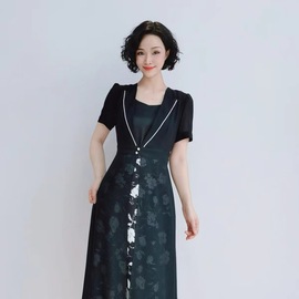 b023夏季时尚印花双层拼接品质亲肤雪纺，修身显瘦气质连衣裙a11