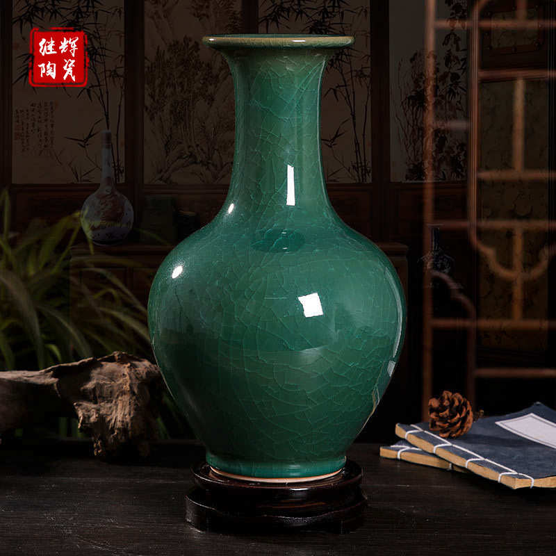 景德镇玉冰片插花花瓶电视柜瓷器中式仿古工艺装饰品家居办公摆件