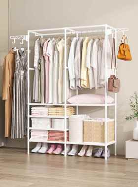 外贸多LUH能功衣帽架地双排衣架挂衣架晾衣落架卧室家用加固服时