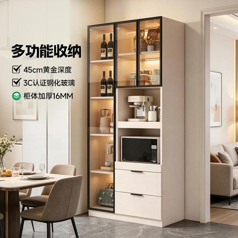 定制冰箱边柜酒柜厨房微波炉烤箱置物架实木餐边柜靠墙一体储物柜