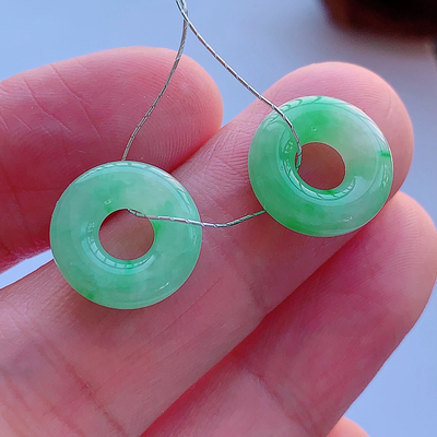 缅甸正品拍卖玉石特色飘花满色耳钉耳坠翡翠平安扣耳钉裸石2.90克