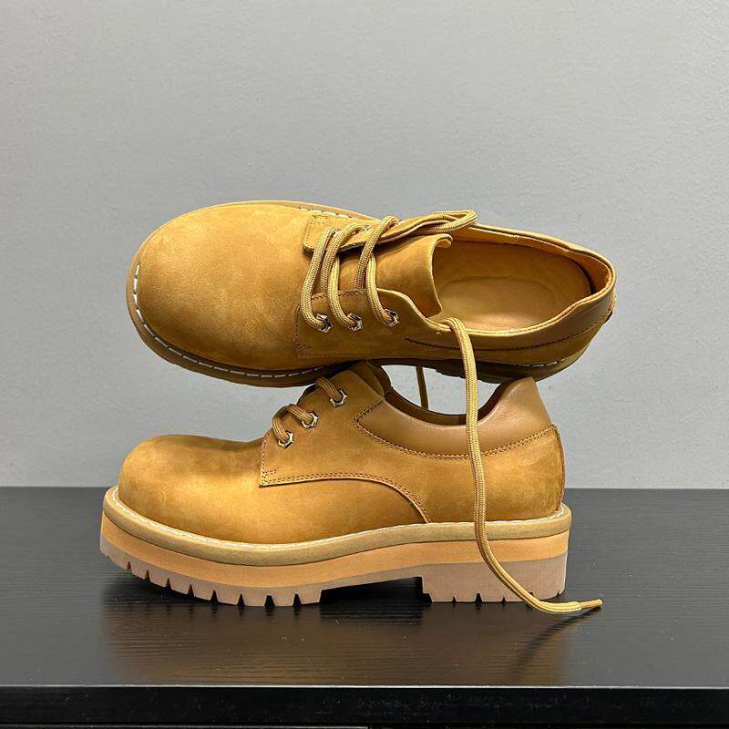 潮流微翘大头皮鞋厚底轻便休闲板鞋秋冬季新款时尚工装复古德比鞋