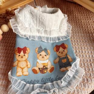 宠物猫和狗衣服春夏薄丹宁熊狗衣服小型狗比雄卷毛，波美拉尼亚，