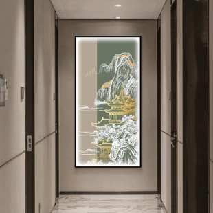 重阙飞宫新中式玄关轻奢装饰画竖款走廊过道挂画中国风建筑壁画灯