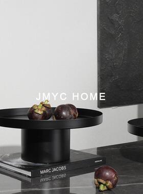 意式轻奢黑色金属高脚果盘收纳托盘售楼处客厅茶几柜餐厅托盆摆件